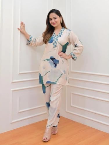 GRECIILOOKS Rayon Floral Regular Fit Stylish Kurta Ethnic for 3/4 Sleeve Women Co-ord Set - Image 7