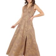 Women's Brown & Gold Foil Floral Print Cotton Flex A-Line Maxi Dress