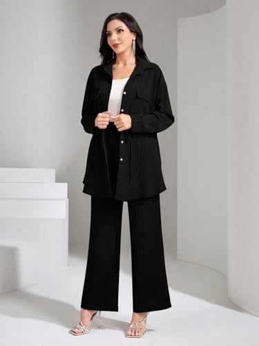 TADKEE Women's Solid Color Casual Long Sleeve Top and Pant Co-ord Set with Pockets | Co ord Set for Women | Kurta Set for Women - Image 6