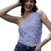 Athena Lifestyle Women and Girls Polyester One Shoulder Sleeveless Solid Blue Casual Frill Top