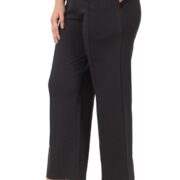 Mlada Mid Waist Wide Leg Flared Pants Elastic Waist Band for Women Office Work Formal Wear Stretch Cotton Knit Flare Pants Utility Pockets Extra Flare Pants Trousers for Travel Black