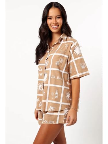 Leriya Fashion Women Rayon Printed Pajama Set | Shorts Nightsuit Set | Beach Outfits Beige, Medium - Image 6