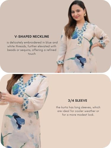 GRECIILOOKS Rayon Floral Regular Fit Stylish Kurta Ethnic for 3/4 Sleeve Women Co-ord Set - Image 5