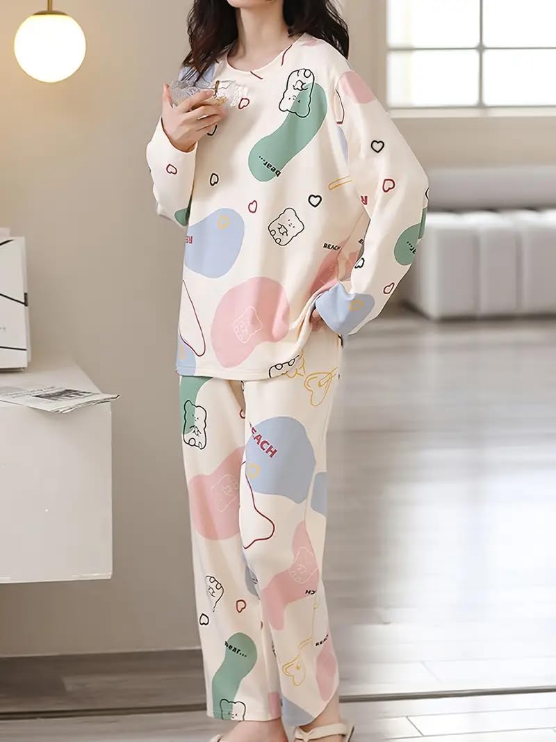 LOUIS LUXE Womens Night Dress || Full Pyjama Set || Nightsuit || Women Nightwear ||Round Neck Full Sleeve Nightsuit || Loungewear || Everyday Nightdress - Image 3