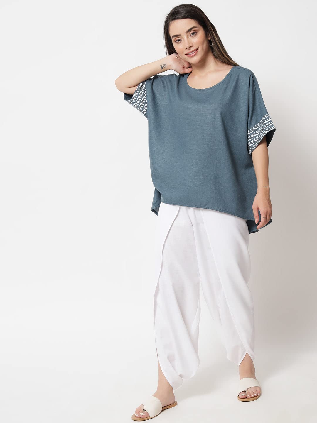 9rasa Women's Girls Cotton Solid Mid Rise Relaxed Dhoti Pants For Casual Fusionwear Workwear - Image 3