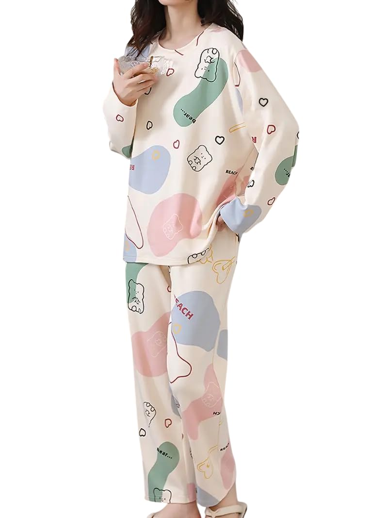 LOUIS LUXE Womens Night Dress || Full Pyjama Set || Nightsuit || Women Nightwear ||Round Neck Full Sleeve Nightsuit || Loungewear || Everyday Nightdress