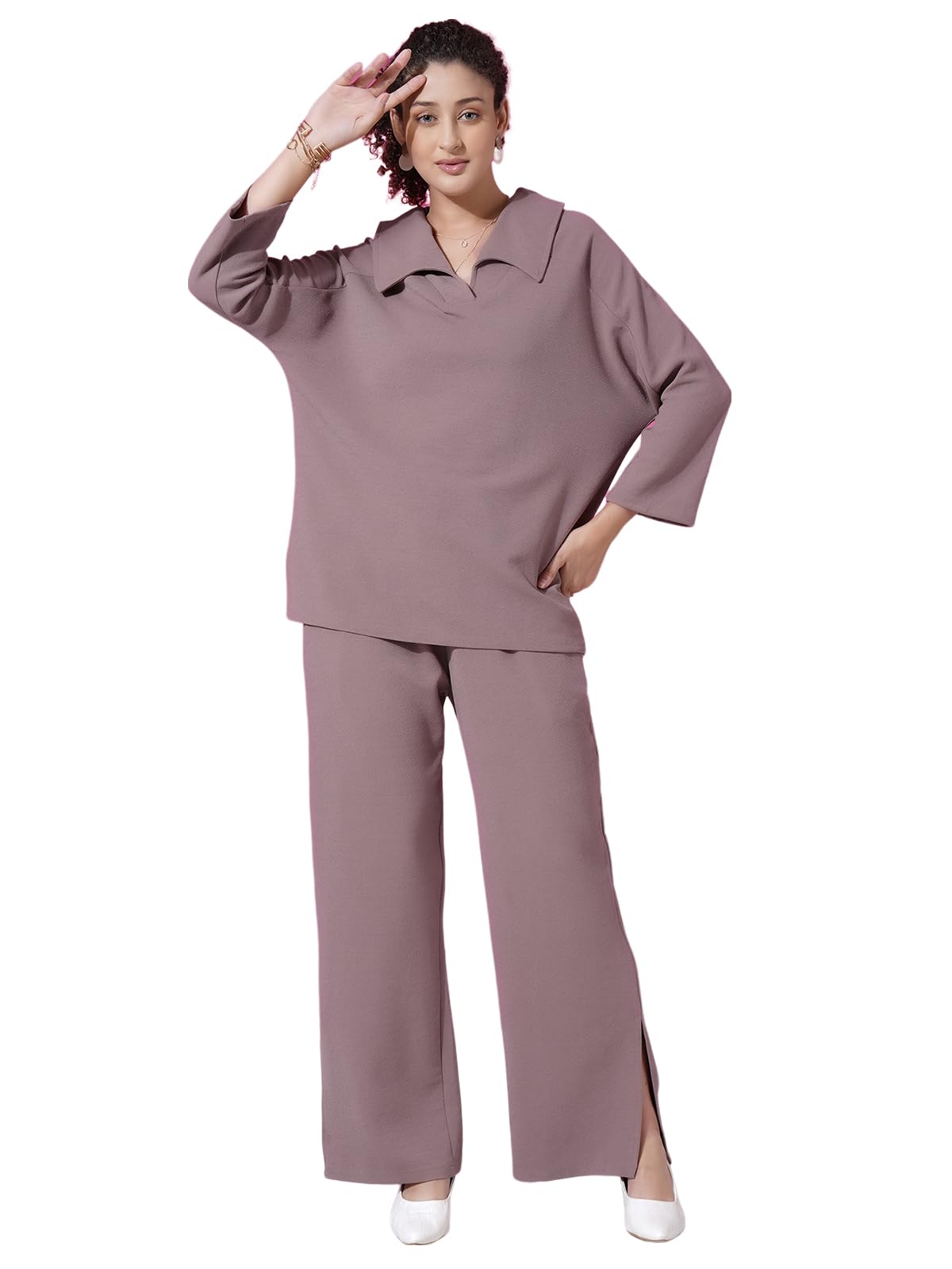 Selvia Women's Co-ords Set|Lycra Oversized Top & Trouser Set|Casual Co-ords Set for Women|Two Piece Co-ord Set|Office Wear Co-ords Set