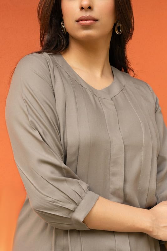 GulaboSitabo Women's Rayon Regular Co-ord Set Stylish Pleated Top & Bottom Set Comfortable Casual Wear Khaki - Image 2