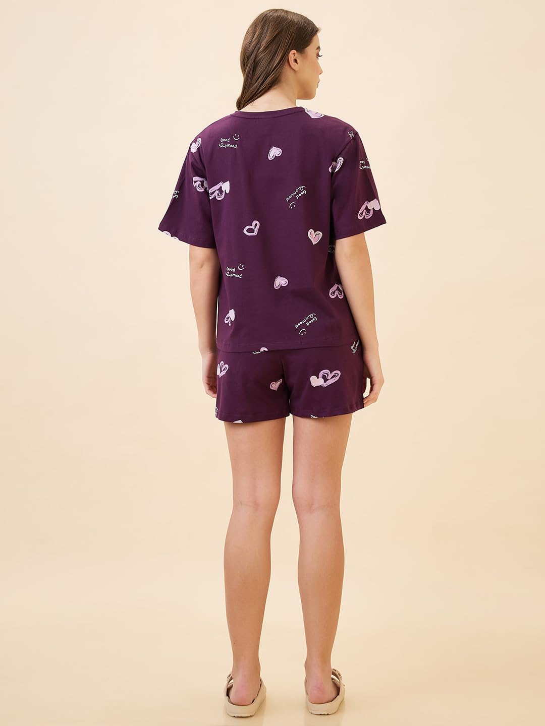 AV2 Women's Cotton Printed Round Neck Short Sleeve Night Suit Set | Bermuda Shorts Set | Casual Night Dress for Women Purple Large 2893 - Image 7