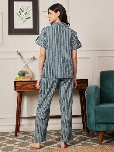 Clovia Women Rayon Blend Sassy Stripes Button Me Up Shirt & Pyjama Set - Image 8