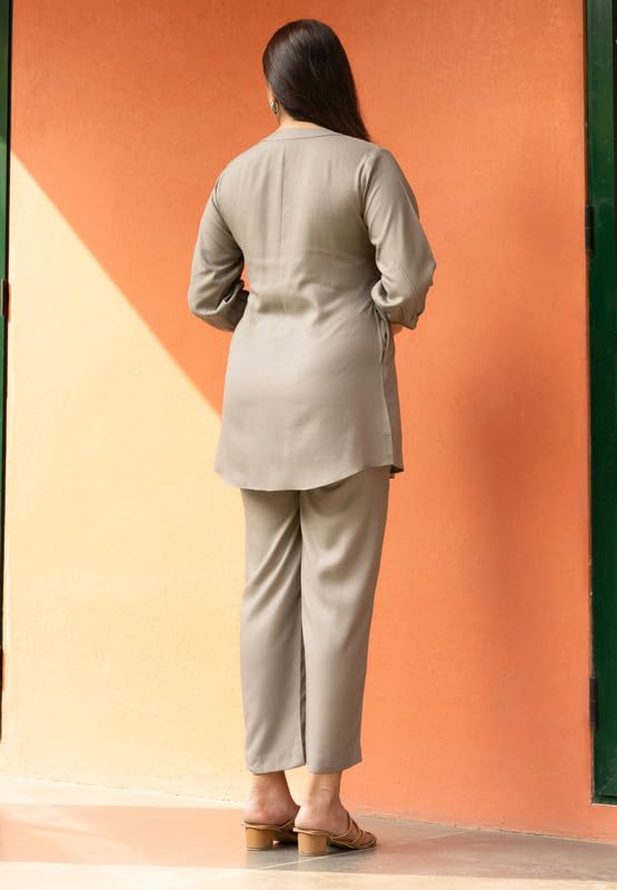 GulaboSitabo Women's Rayon Regular Co-ord Set Stylish Pleated Top & Bottom Set Comfortable Casual Wear Khaki - Image 4