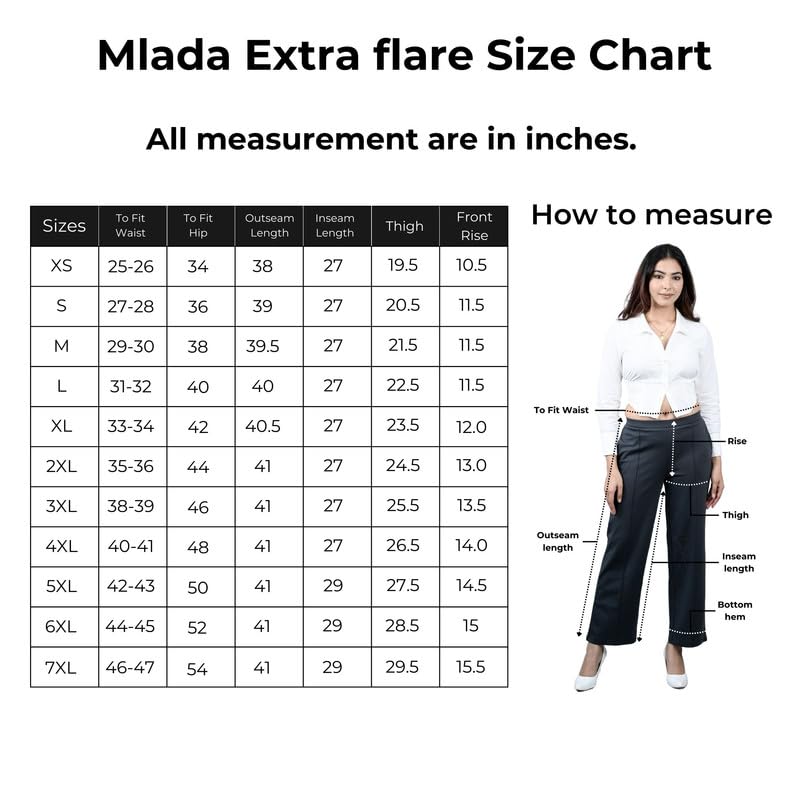 Mlada Mid Waist Wide Leg Flared Pants Elastic Waist Band for Women Office Work Formal Wear Stretch Cotton Knit Flare Pants Utility Pockets Extra Flare Pants Trousers for Travel Black - Image 4