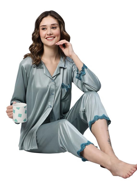 AV2 Women's Satin Solid Pajama Set - Image 3