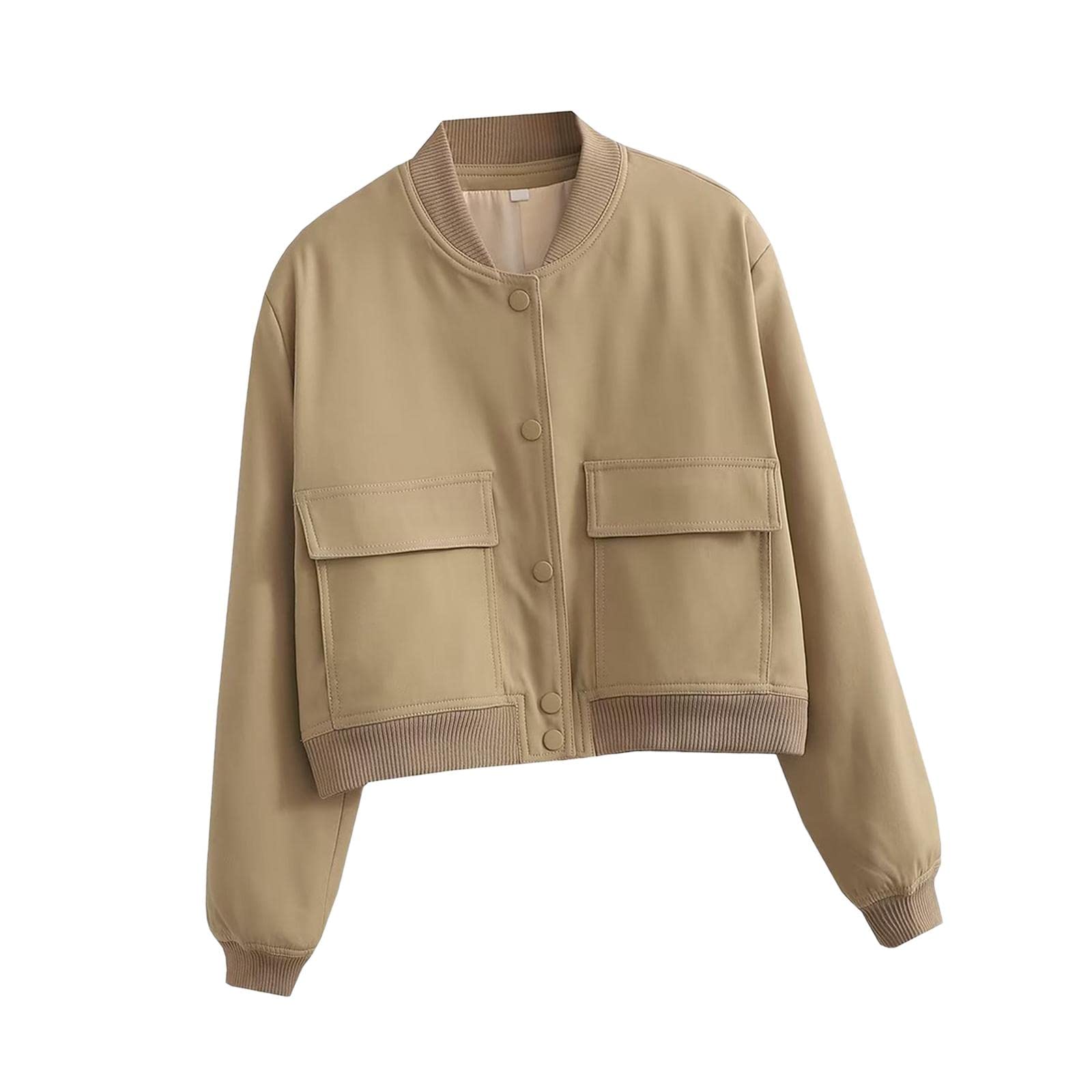 bnf Women's Jacket Spring for Women Ladies Cropped Two Large Pockets Casual Coat M Khaki | Clothing Shoes & Accessories | Womens Clothing | Coats & Jackets - Image 9