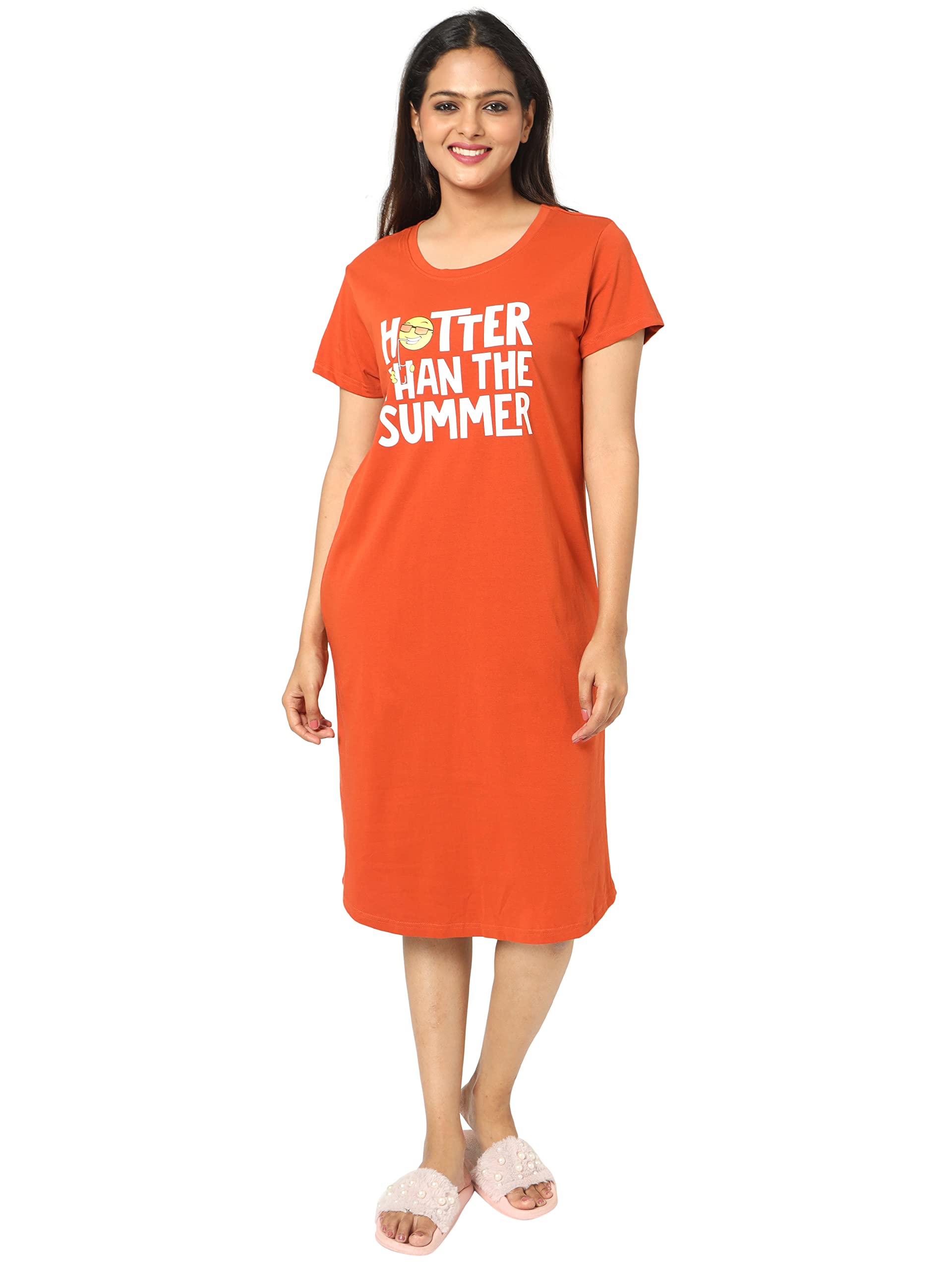 9shines Label Stylish Plus Size Hosiery Cotton Short Nighty for Women | Knee Length Night Dress with Pocket | Graphic Print Nightwear for Daily and Lounge Wear - Image 8