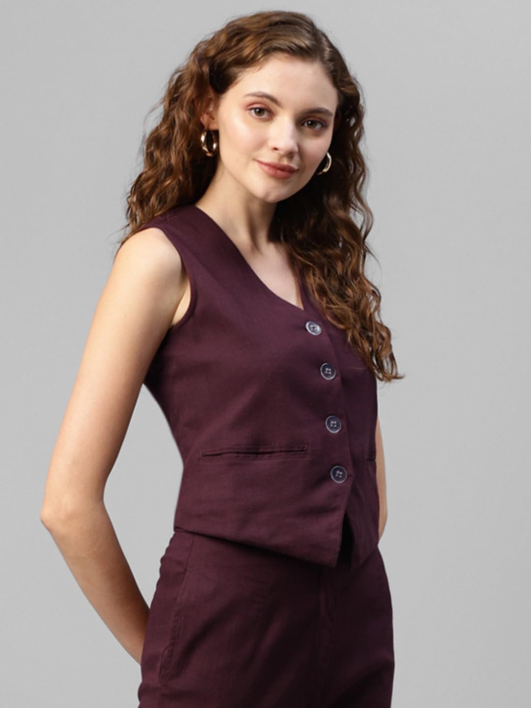 DEEBACO Women's Solid WaistCoat for Women V Neck Button Closure Sleeveless Waist Coat With Two Pockets Ladies Cord Western Party Casual Wear for Girls & Ladies Nehru Jacket - Image 6