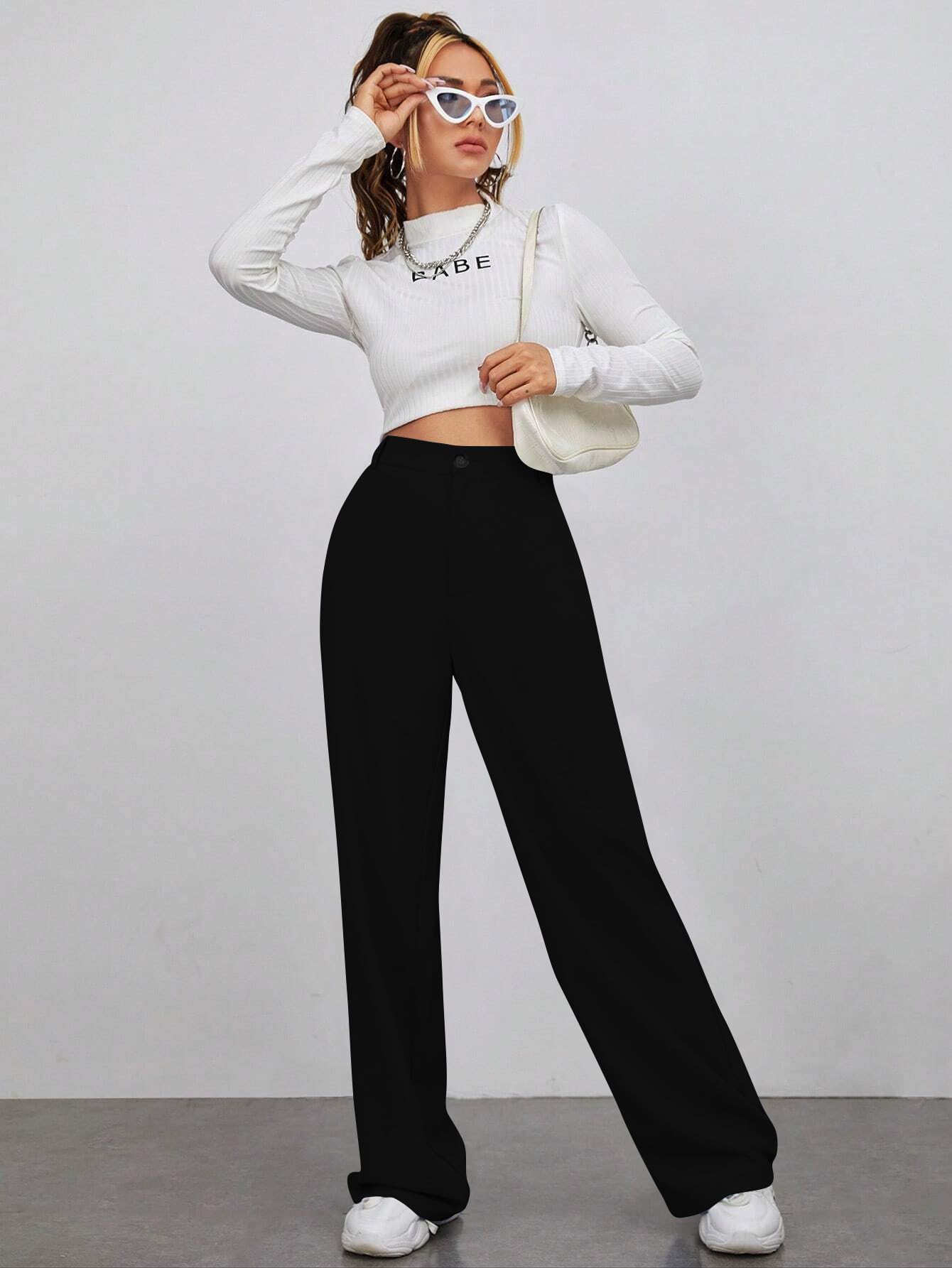 Toochki Trousers for Women | Women's High-Waist Pant | Korean Style Trouser | Black | Bottom - Image 5