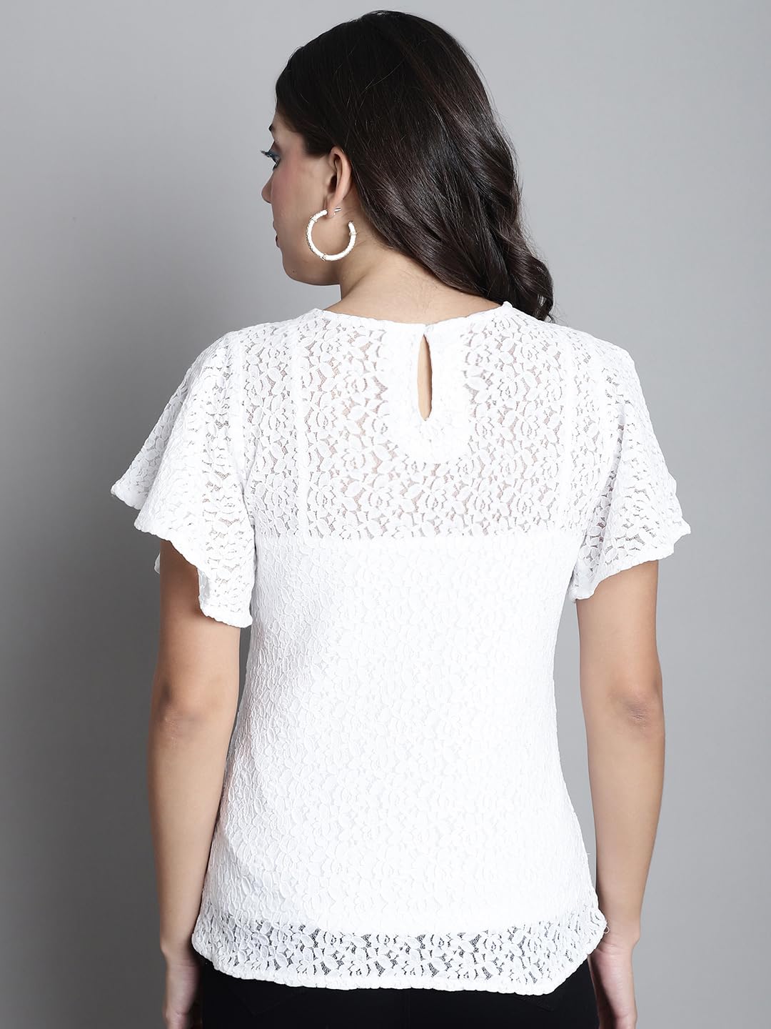 DRESSITUDE Women Self Designed Round Neck Flared Sleeve Lace Top with Camisole - Image 8