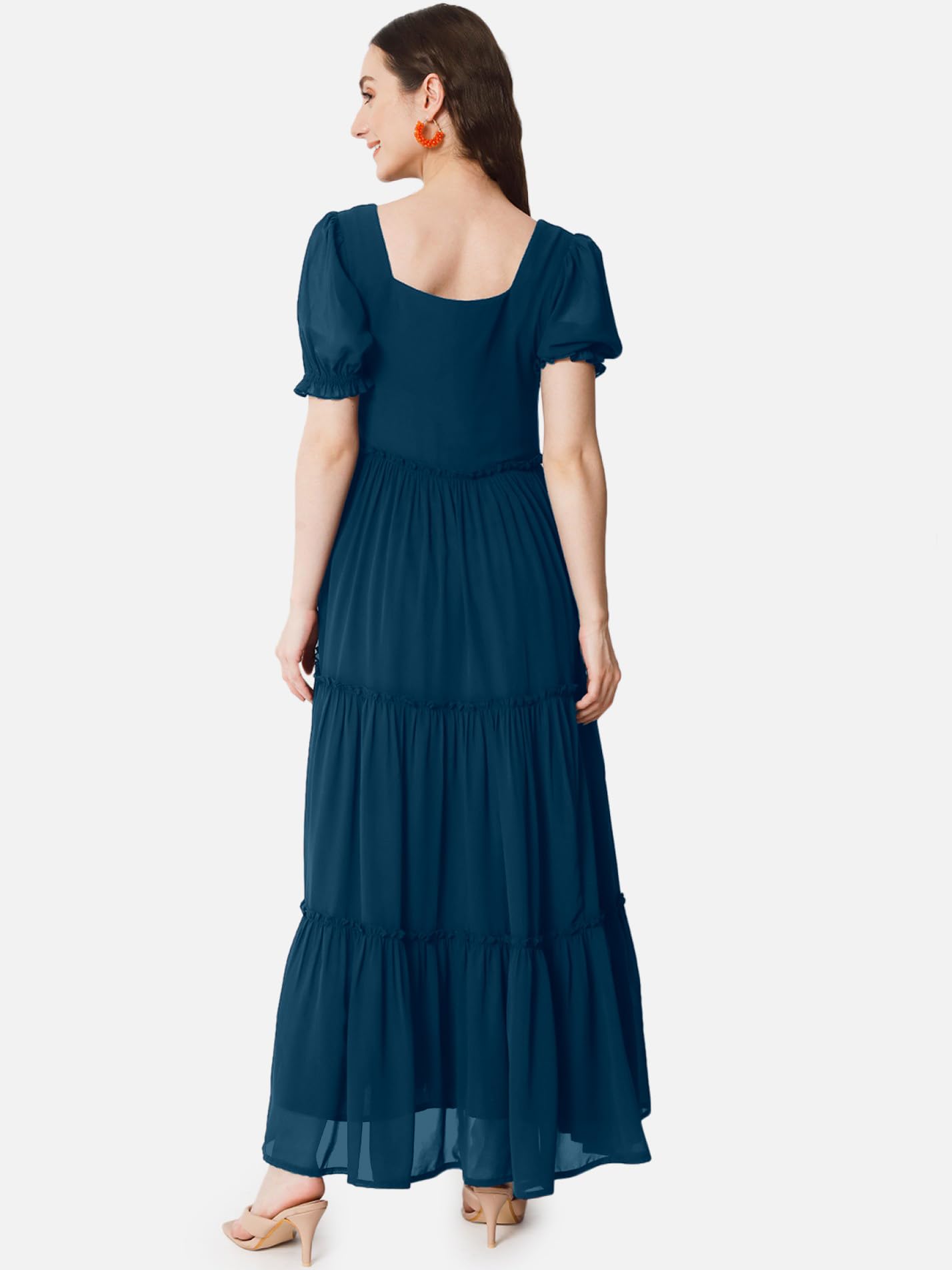 Femvy Designer Georgette Solid Maxi Gown for Women 761 Blue - Image 6