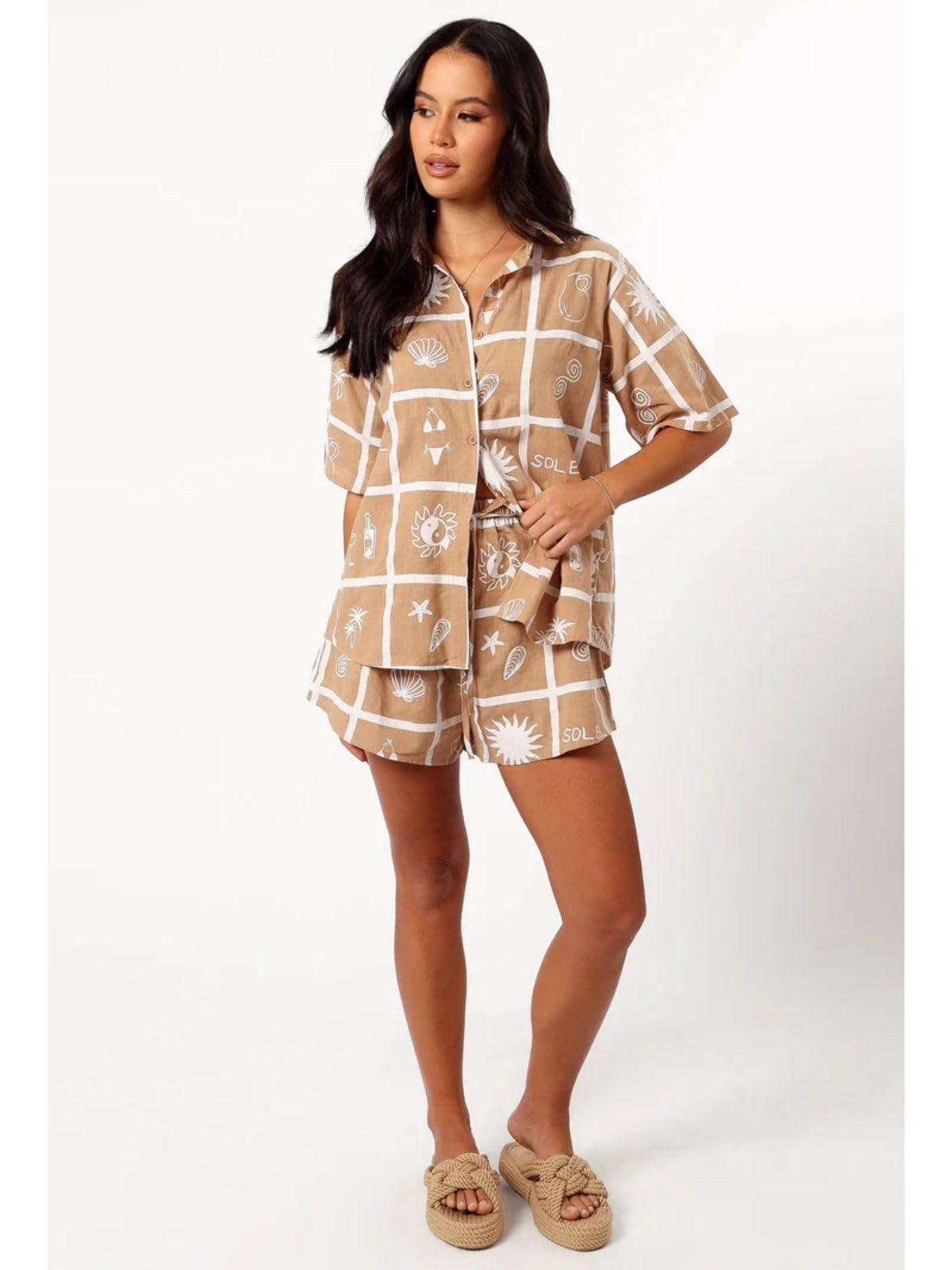 Leriya Fashion Women Rayon Printed Pajama Set | Shorts Nightsuit Set | Beach Outfits Beige, Medium - Image 2