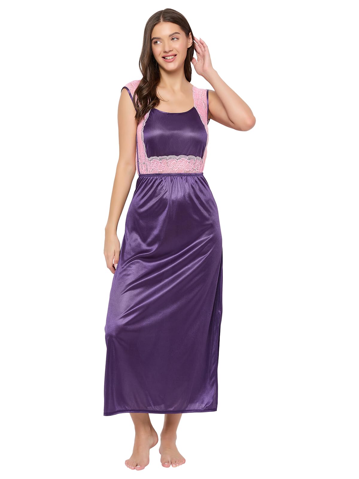 Clovia Women's 7 Pc Satin Nightwear Set - Purple - Image 8