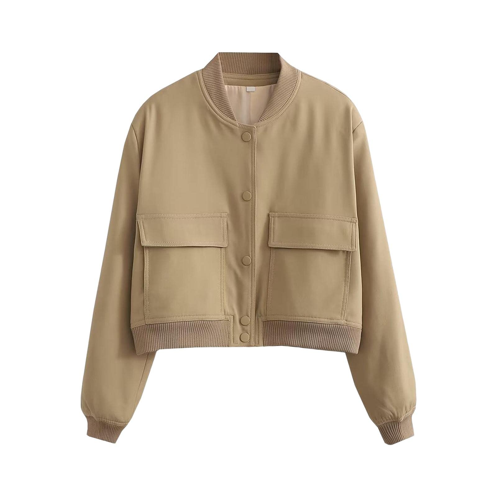 bnf Women's Jacket Spring for Women Ladies Cropped Two Large Pockets Casual Coat M Khaki | Clothing Shoes & Accessories | Womens Clothing | Coats & Jackets - Image 7