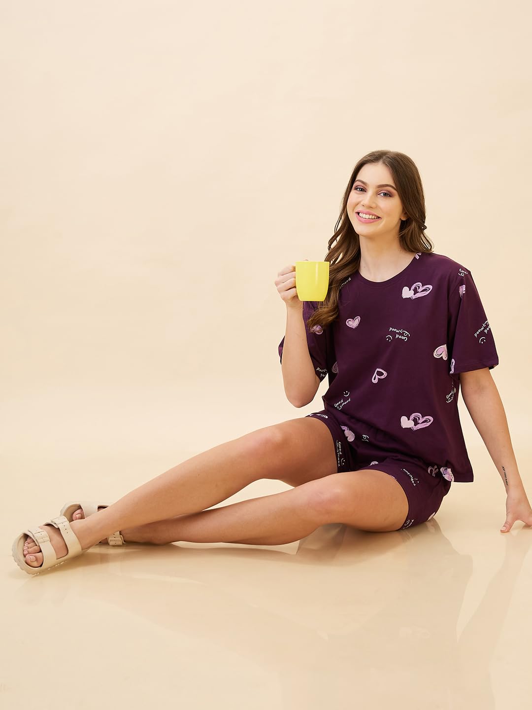 AV2 Women's Cotton Printed Round Neck Short Sleeve Night Suit Set | Bermuda Shorts Set | Casual Night Dress for Women Purple Large 2893 - Image 2