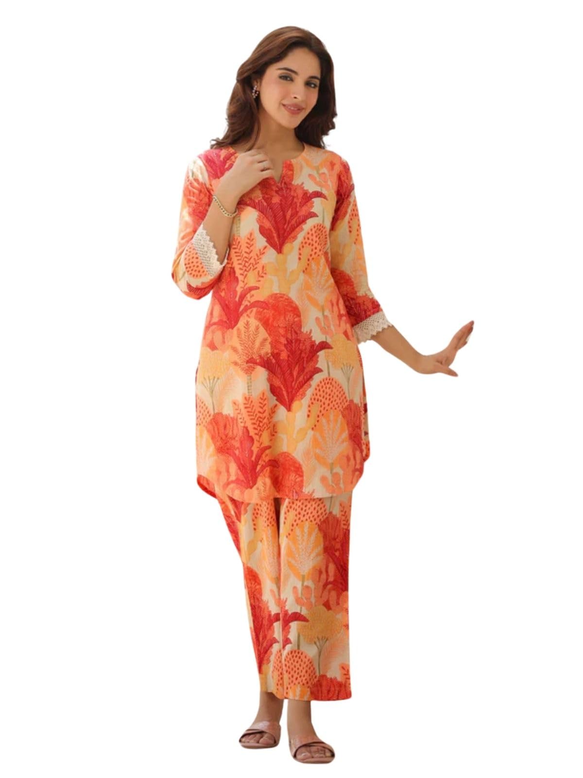 GRECIILOOKS Ethnic Co Ord Set | Casual Wear Pant Top Set | Fancy Co-Ord Set | Full Pair Set | Women Kurta Sets Kurtis | Women Kurta Pant Set | Coord Sets for Women