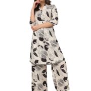 FIORRA Women's Off White Cotton Blend Printed Tunic with Palazzo Co-ords Set SET0144