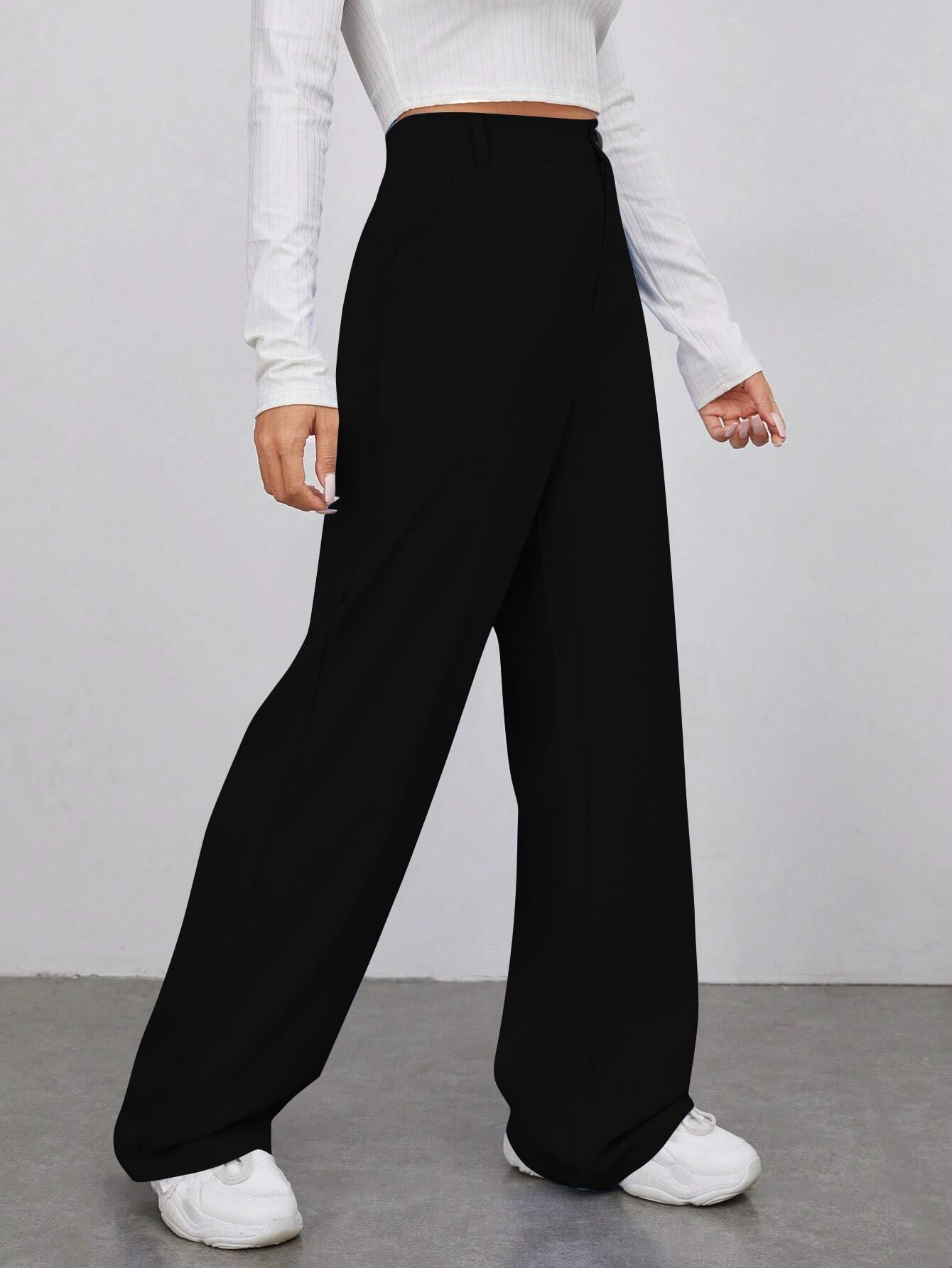 Toochki Trousers for Women | Women's High-Waist Pant | Korean Style Trouser | Black | Bottom - Image 4