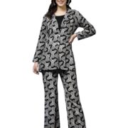 Daevish Tog New Printed Rayon 3 Piece Co Ord Set for Women - Top, Pant With Blazer - Crop Top With Blazer, Black