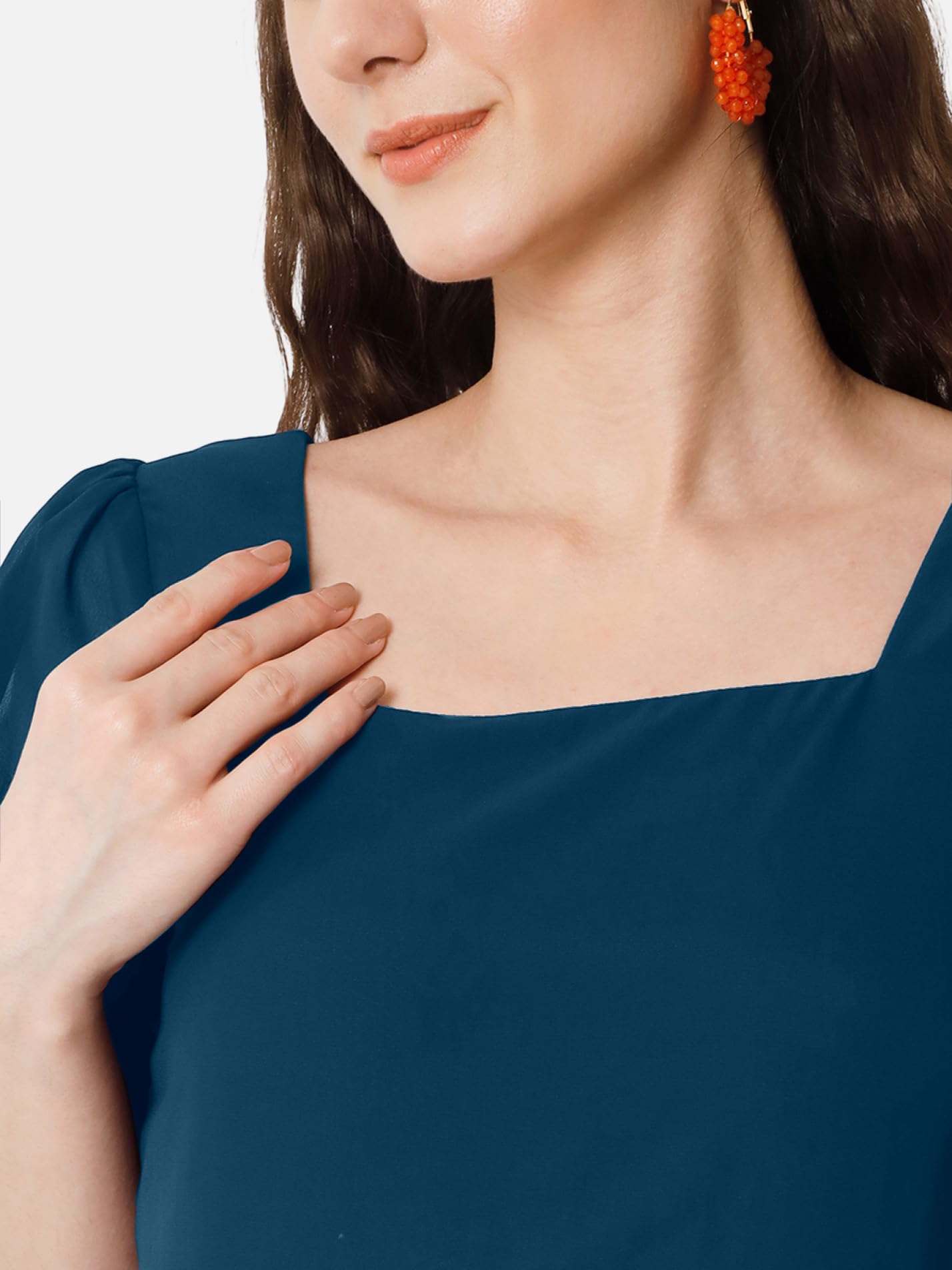 Femvy Designer Georgette Solid Maxi Gown for Women 761 Blue - Image 4