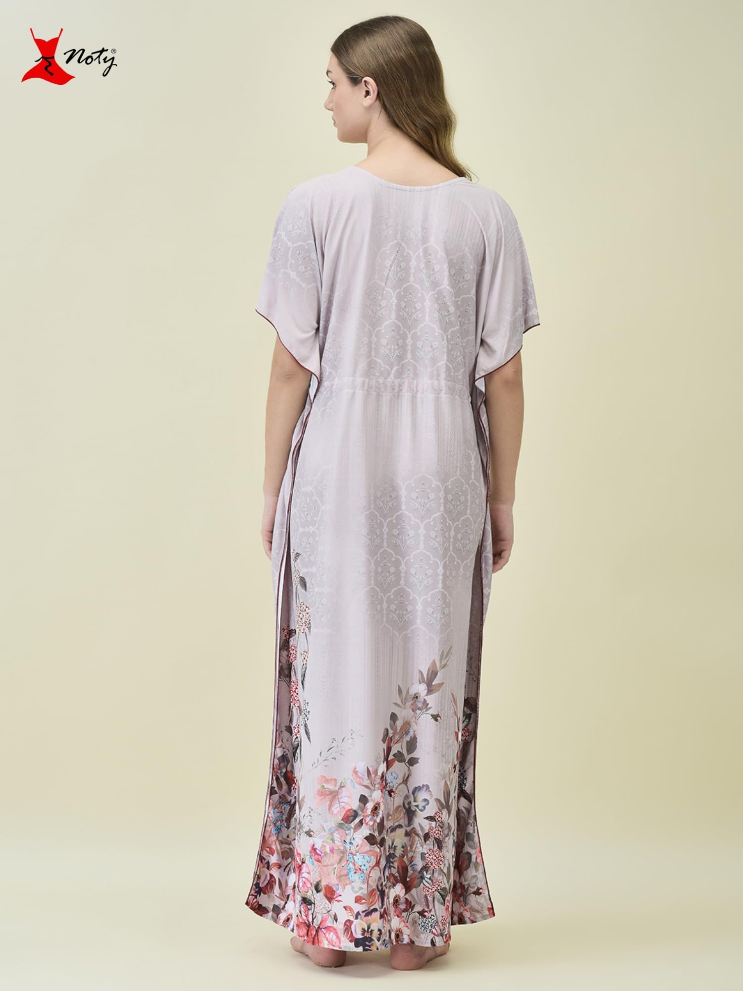 Noty Polyester Blend Women's Kaftan Maxi Nighty | Digital Print | Sarena Fabric | V Shaped Neck Nightwear | Nightdress for Girl - Image 3