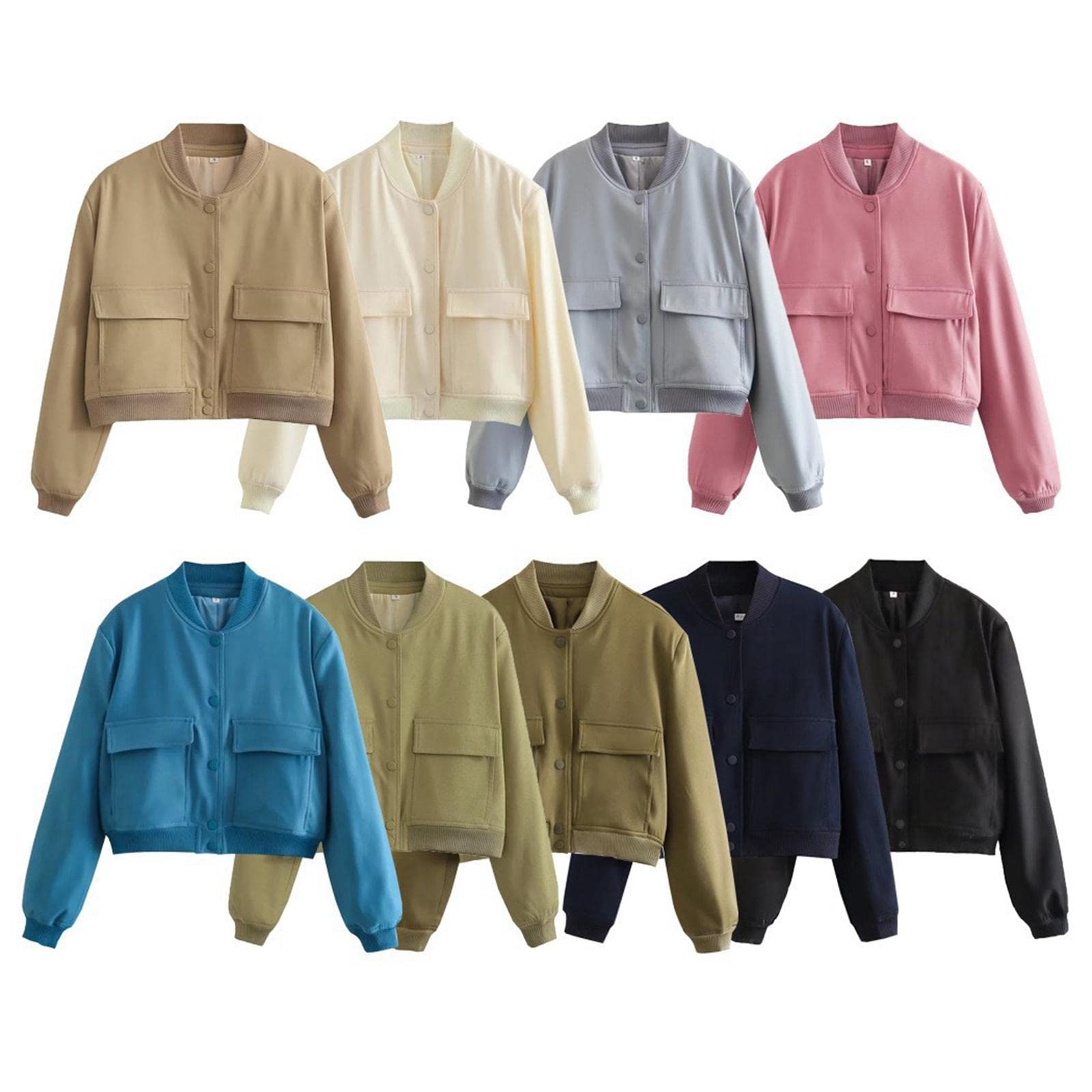 bnf Women's Jacket Spring for Women Ladies Cropped Two Large Pockets Casual Coat M Khaki | Clothing Shoes & Accessories | Womens Clothing | Coats & Jackets - Image 3