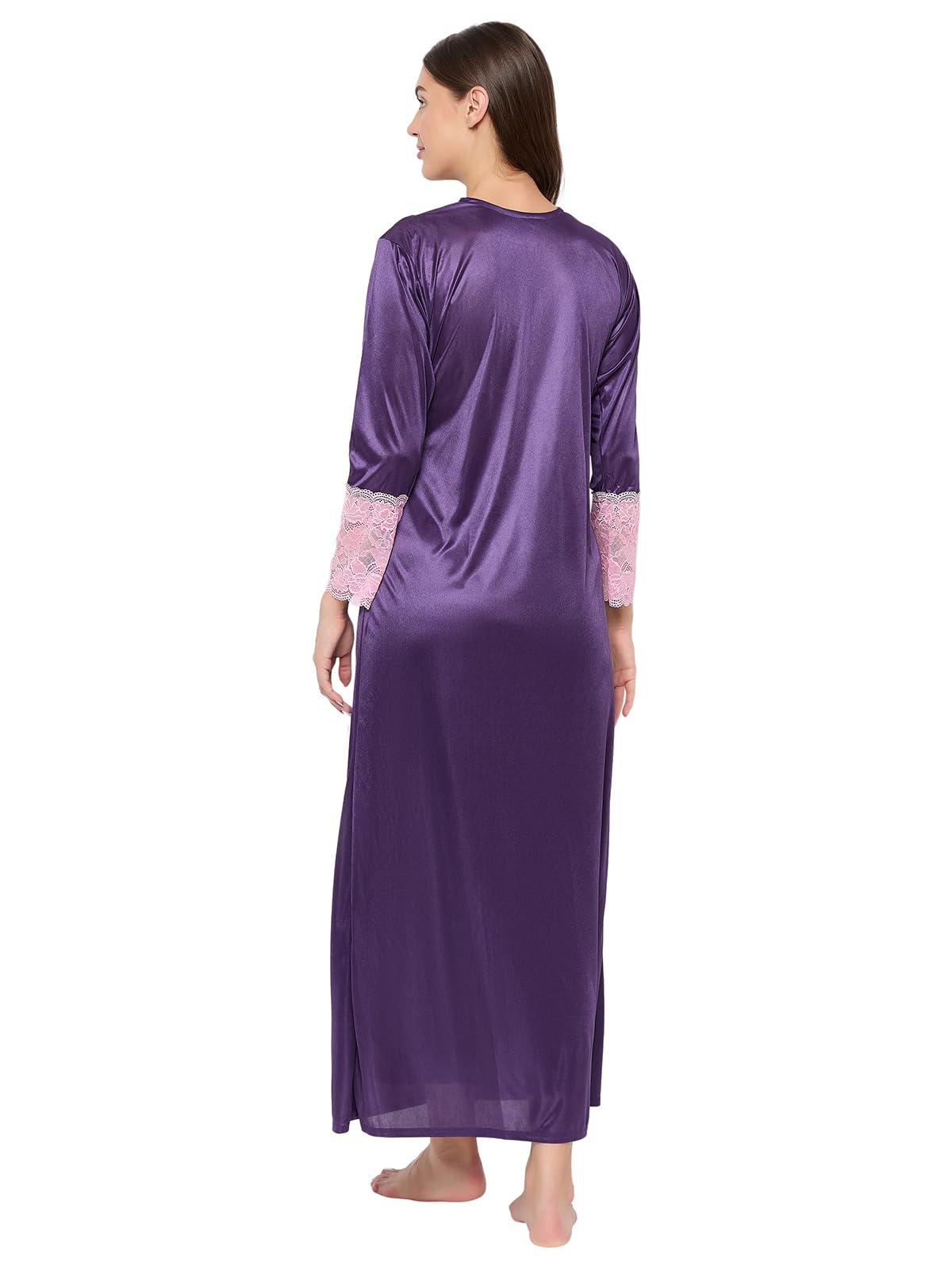 Clovia Women's 7 Pc Satin Nightwear Set - Purple - Image 4