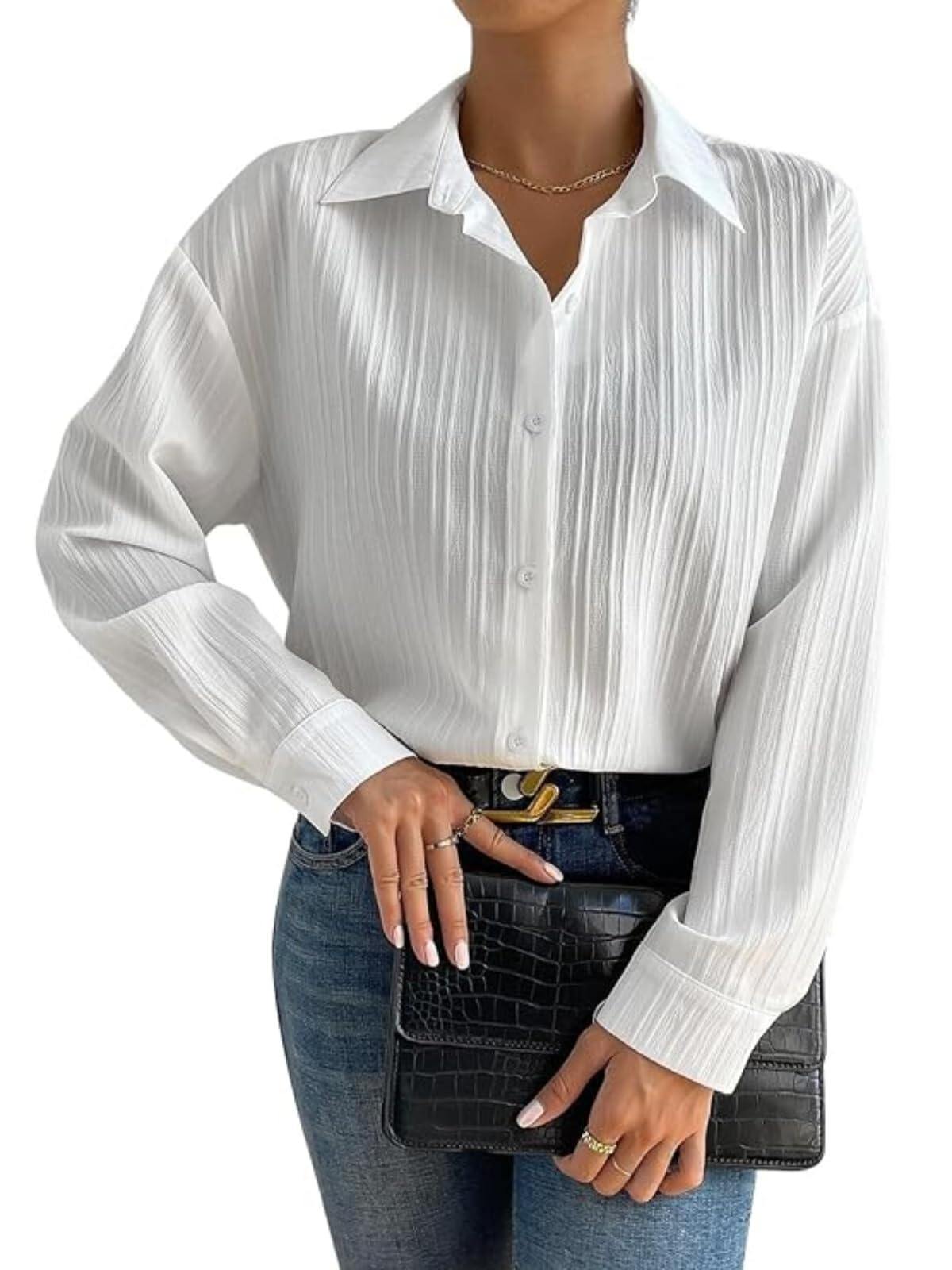 GRECIILOOKS Shirts for Women – Korean Style Long Sleeve Oversized Button Down | Plus Size Workwear Top for Office & Casual Wear