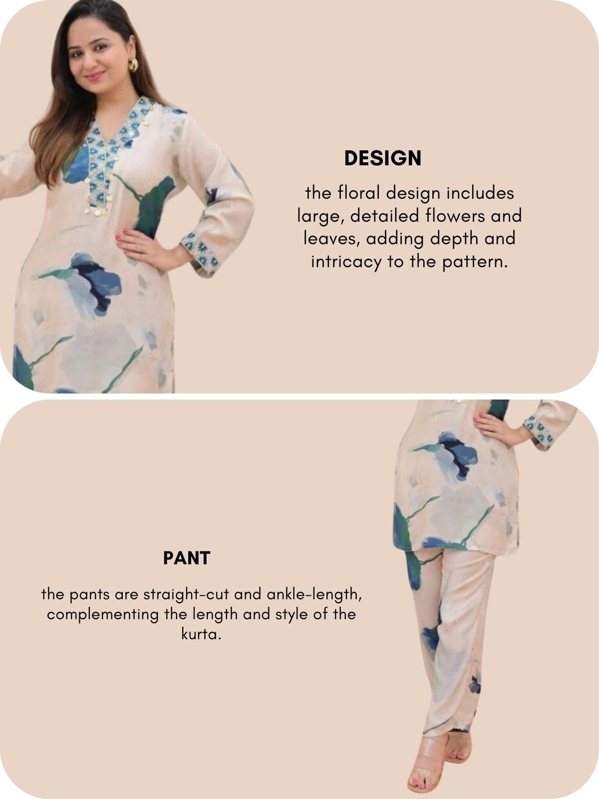 GRECIILOOKS Rayon Floral Regular Fit Stylish Kurta Ethnic for 3/4 Sleeve Women Co-ord Set - Image 4