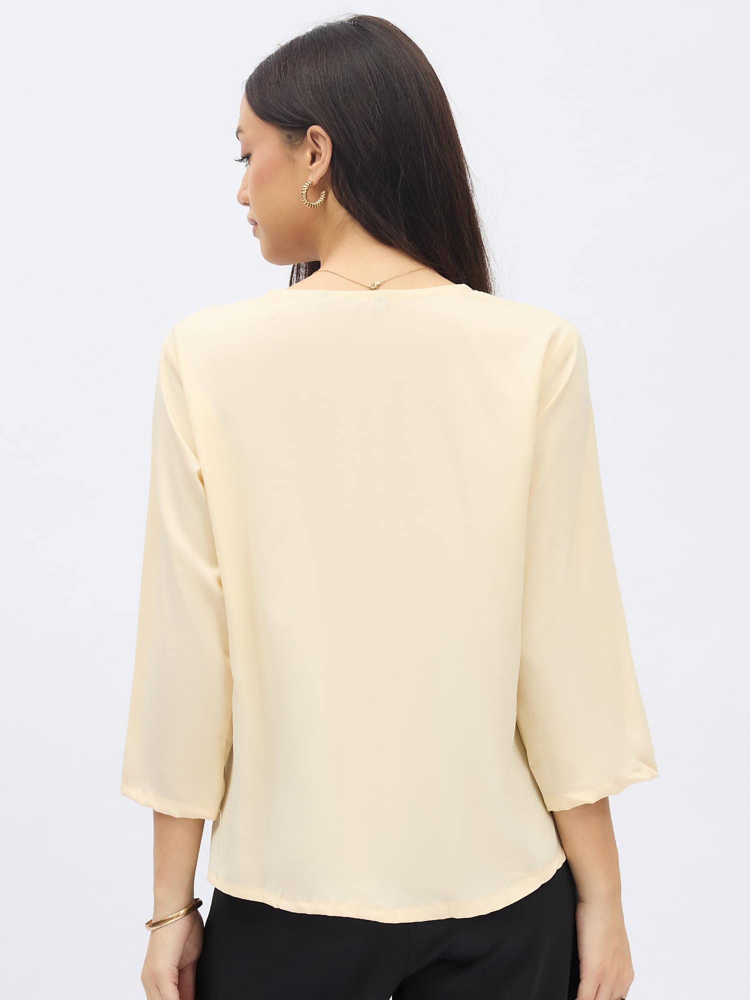 SheWill Beige Solid V-Neck Top Stylish Ethnic and Western Tops for Women Summer Travel Wear Trendy Tops for Jeans Lightweight Comfortable Casual ALLTP1267_RUS-XL - Image 3