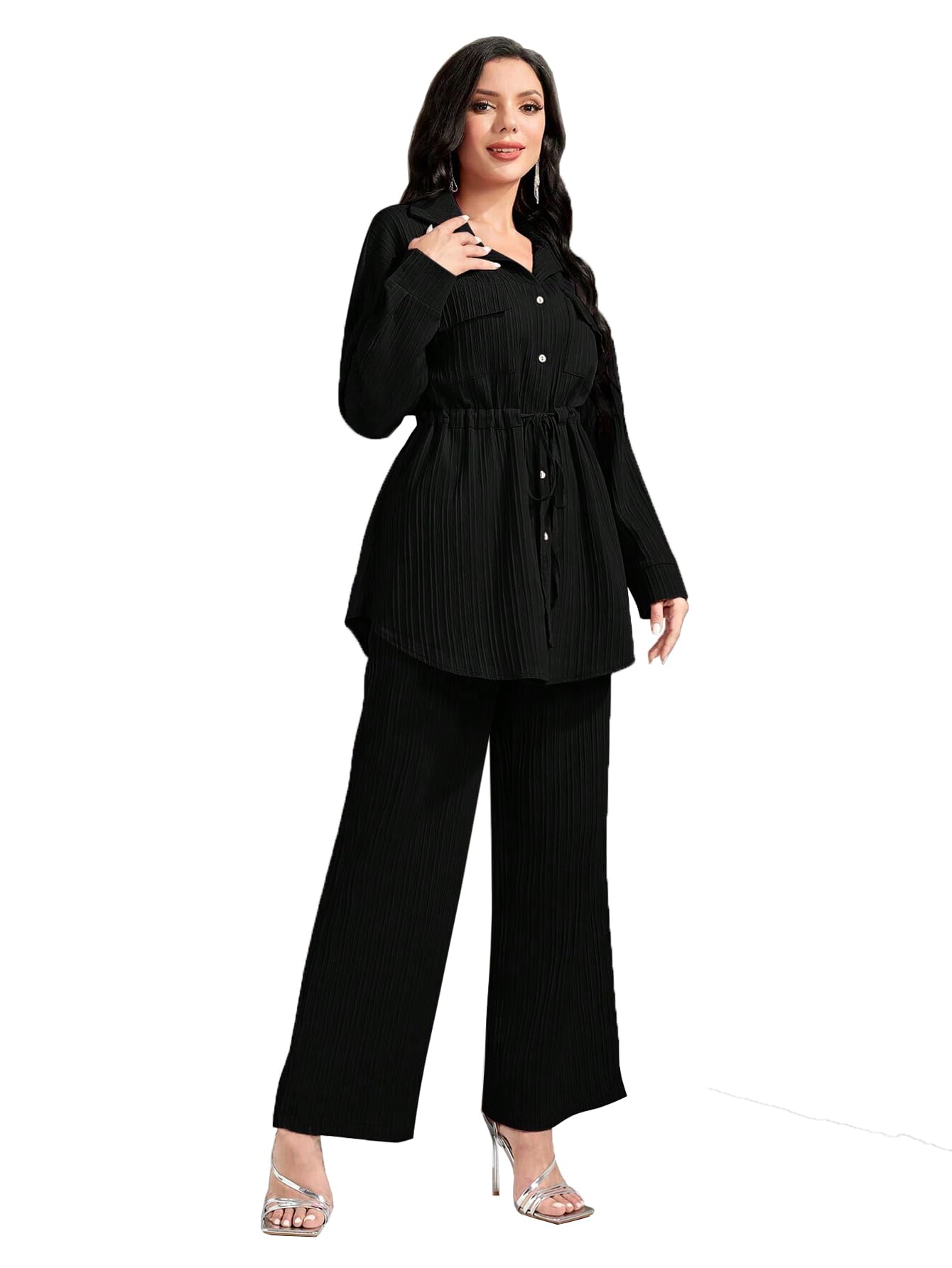 TADKEE Women's Solid Color Casual Long Sleeve Top and Pant Co-ord Set with Pockets | Co ord Set for Women | Kurta Set for Women