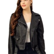 Leather Retail Women's Faux Leather Solid Standard Length Biker Jacket