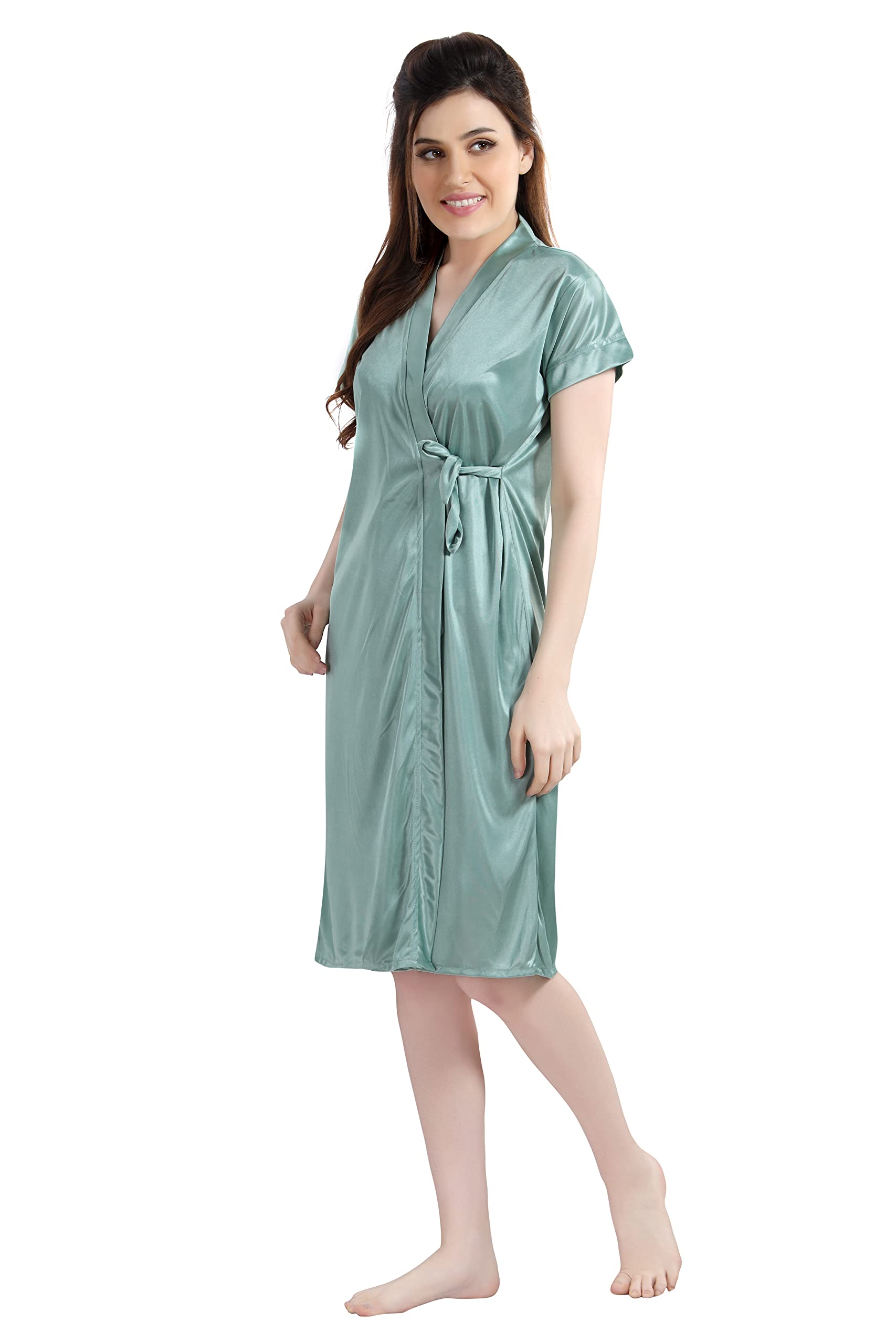 AV2 Women's Satin Knee Length Plain/Solid Nighty - Image 6