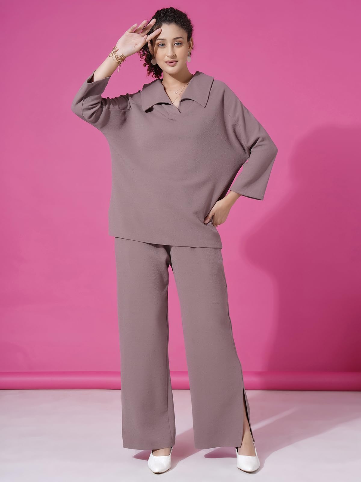 Selvia Women's Co-ords Set|Lycra Oversized Top & Trouser Set|Casual Co-ords Set for Women|Two Piece Co-ord Set|Office Wear Co-ords Set - Image 2