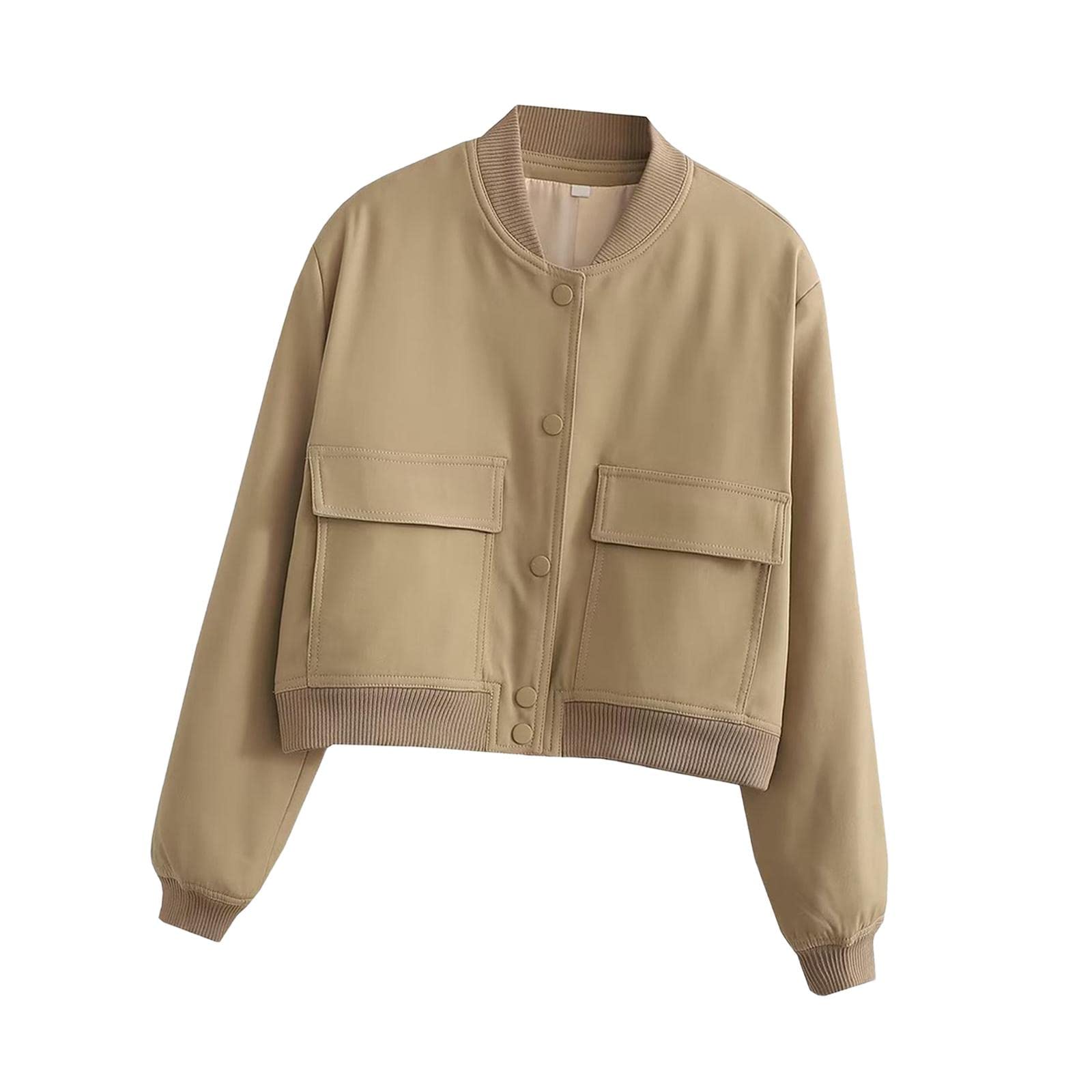 bnf Women's Jacket Spring for Women Ladies Cropped Two Large Pockets Casual Coat M Khaki | Clothing Shoes & Accessories | Womens Clothing | Coats & Jackets - Image 8