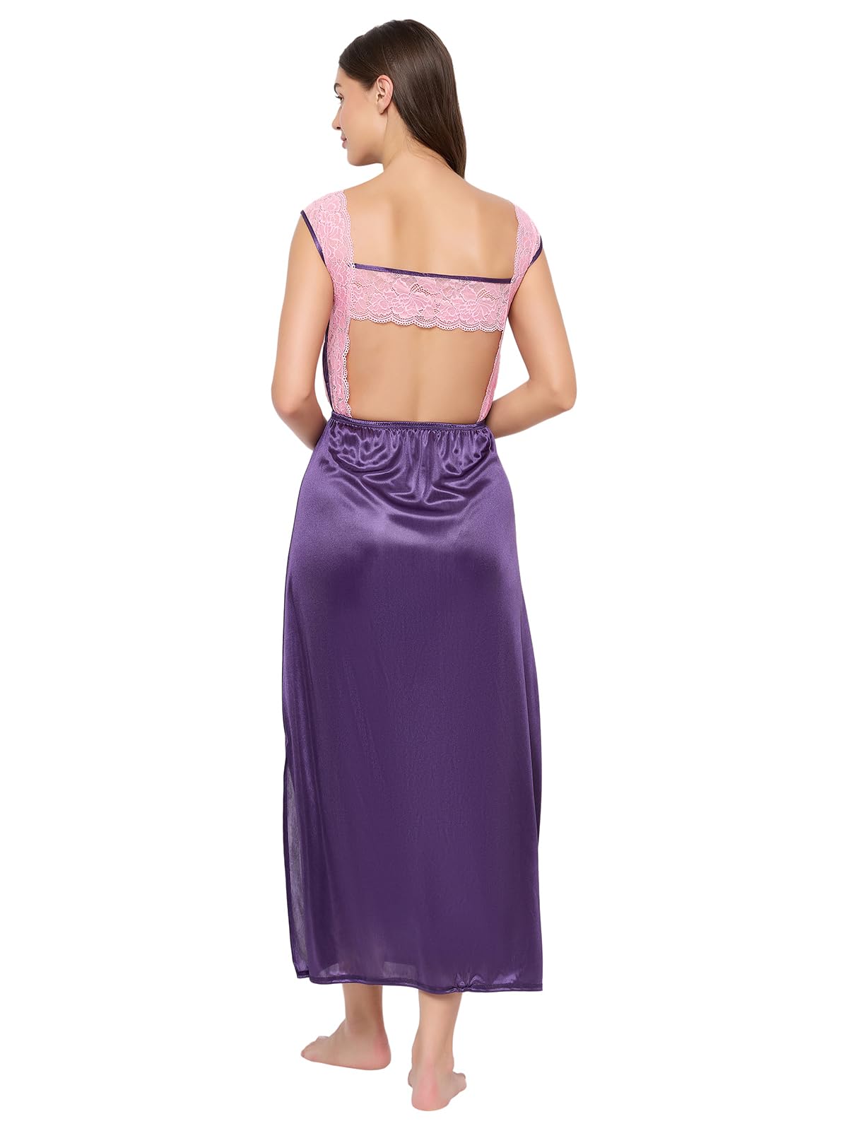 Clovia Women's 7 Pc Satin Nightwear Set - Purple - Image 5