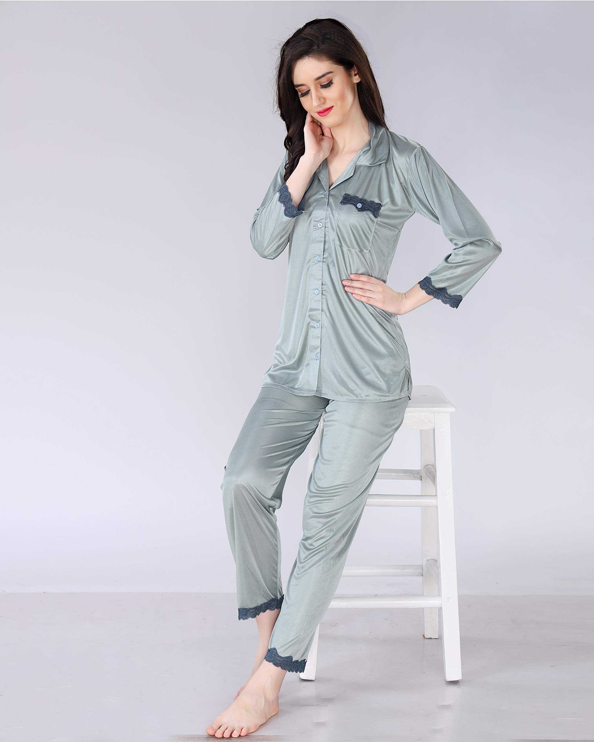 AV2 Women's Satin Solid Pajama Set - Image 2