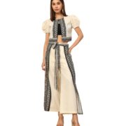 DEEBACO Solid with Printed Cotton Flex Shrug with Flap Pants Women's Co-Ord Set|Puff Sleeves Round Neck Long Length Relax Fit Summer Western Casual Wear Ladies Cord Set