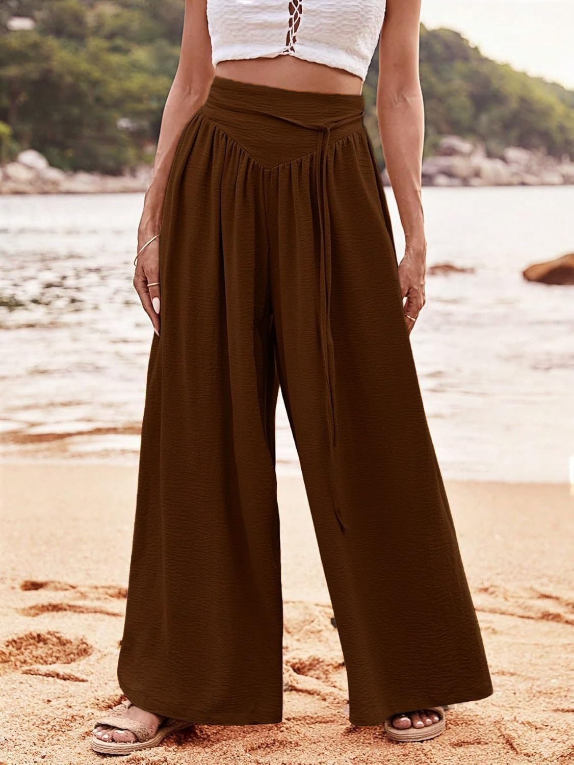 KOTTY Womens Solid Lightweight Duqqa Brown Pant - Image 2