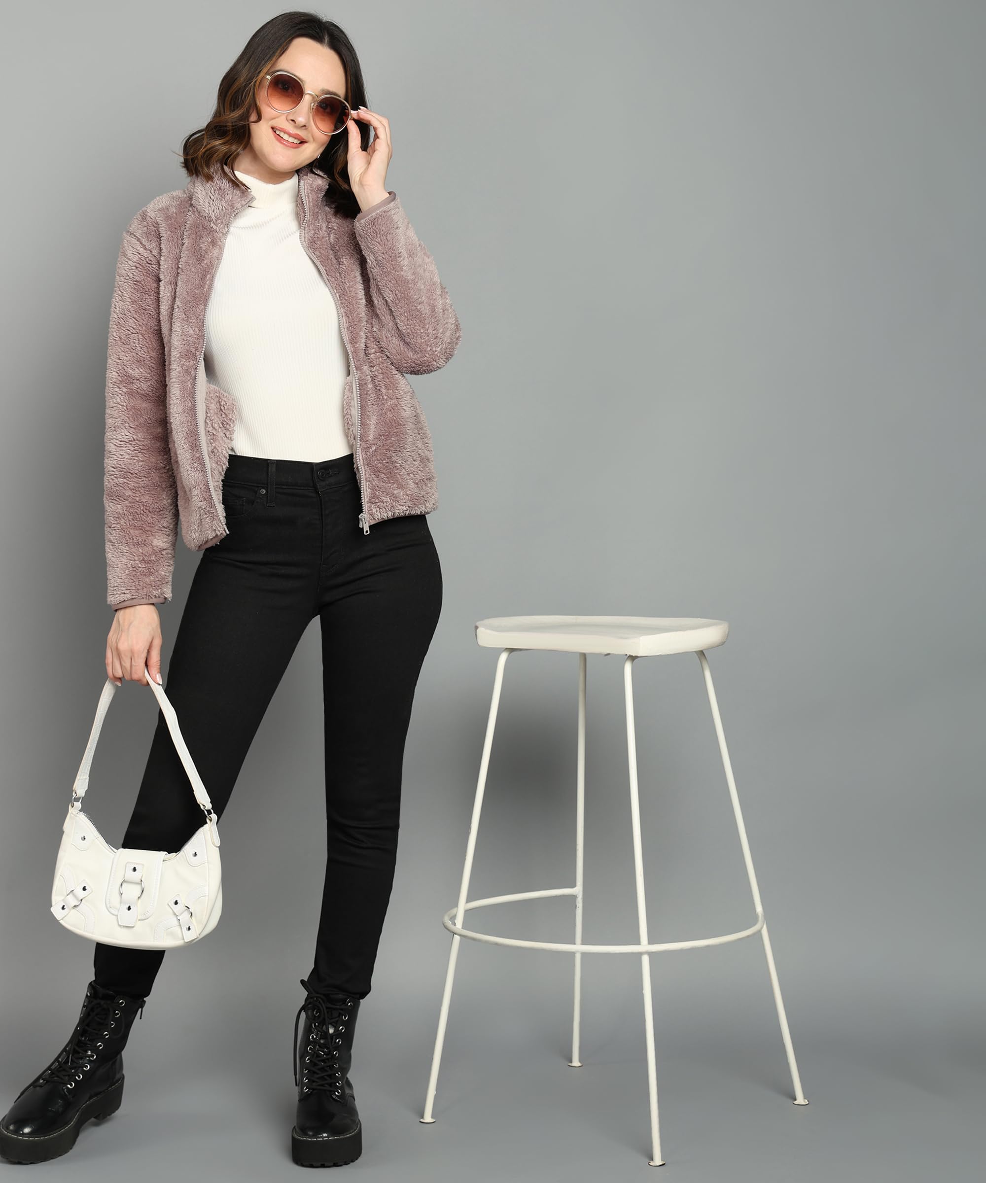 Alan Jones Clothing Women’s Fluffy Yarn Fleece Full-Zip Jacket | Soft Lightweight Warm Outerwear with Stand Collar & Piping at Hem & Cuffs - Image 7