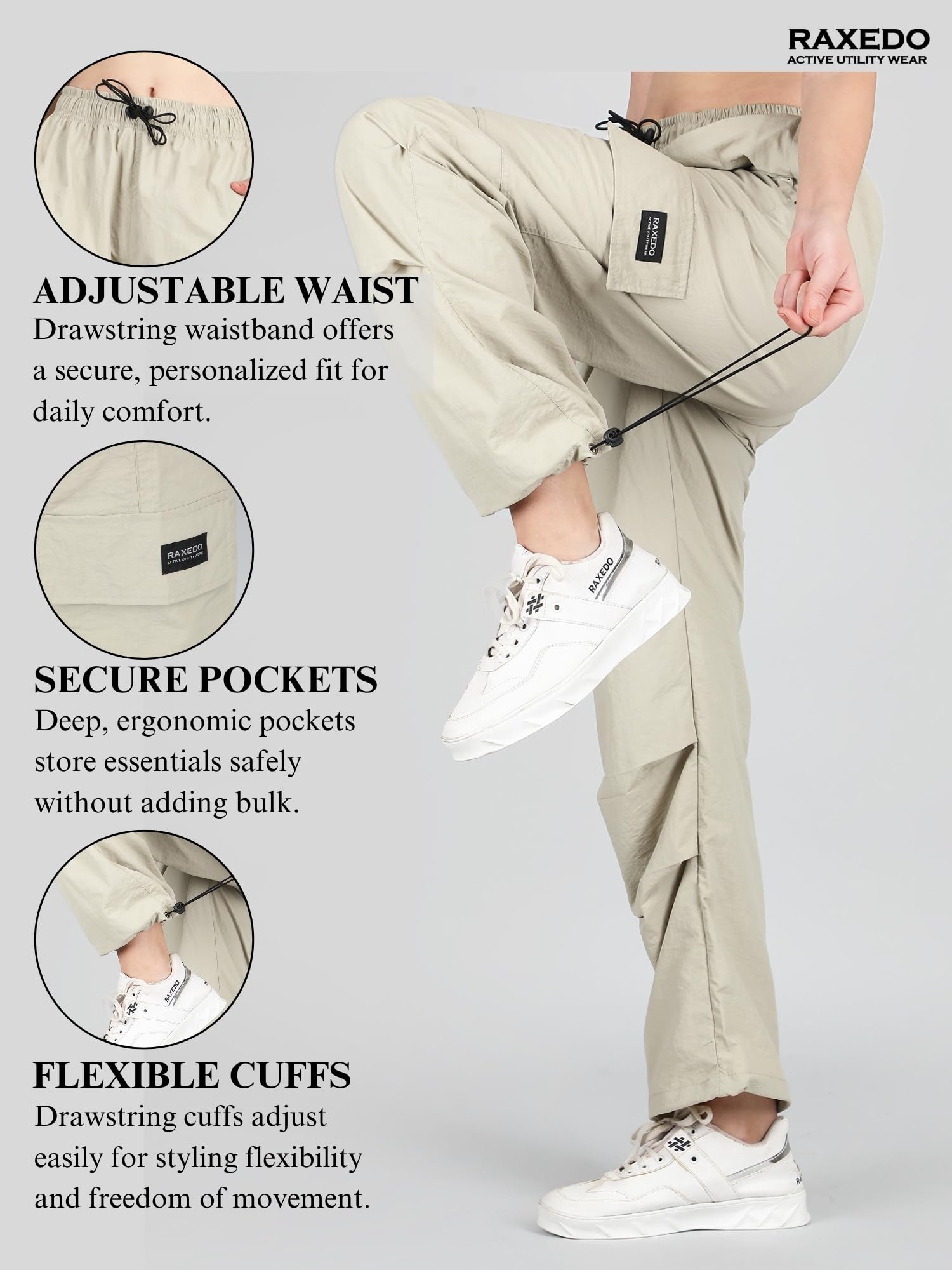 RAXEDO Parachute Pants for Women, Water-Resistant Baggy Cargo Pant for Women, Active Wear, Korean Pant for Woman, Cargo Pants for Woman - Image 7