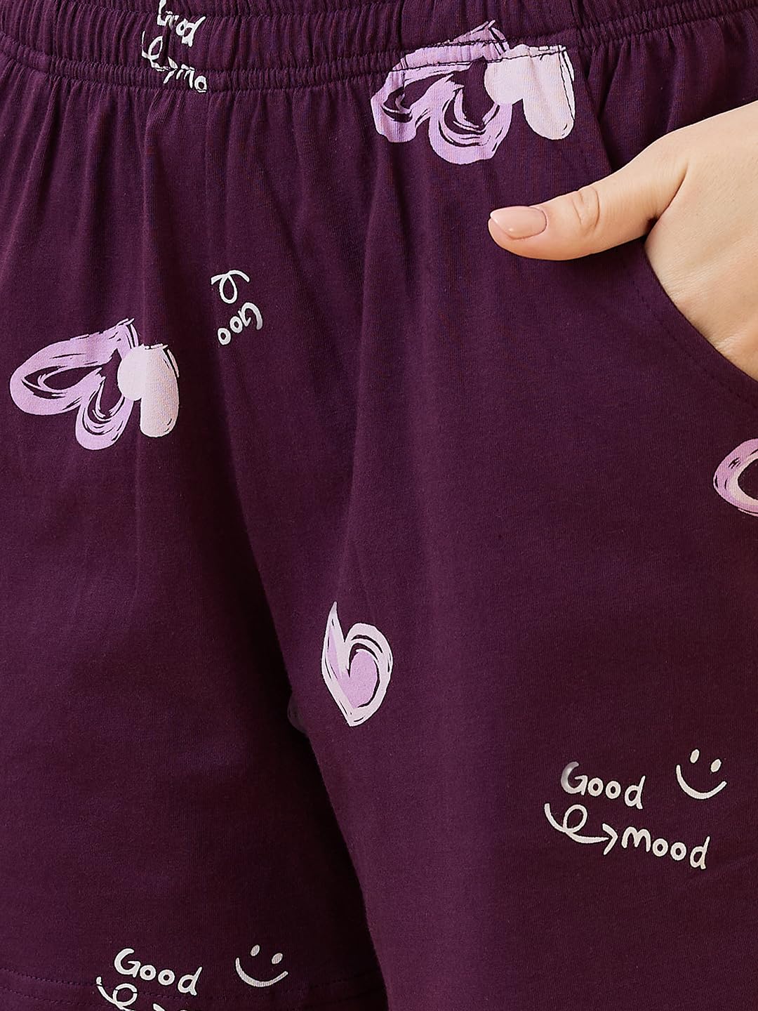 AV2 Women's Cotton Printed Round Neck Short Sleeve Night Suit Set | Bermuda Shorts Set | Casual Night Dress for Women Purple Large 2893 - Image 4